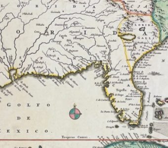 VISSCHER NICHOLAS - Mapa : Floryda, Karaiby, Zatoka Meksykańska [miedzioryt kolorowany]